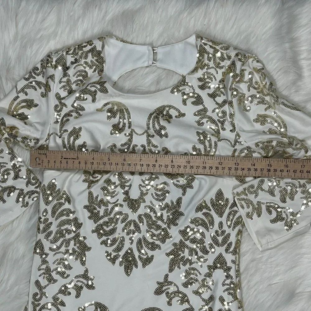 B Darlin Bodycon Dress with Sequins Gold Ivory - Picture 8 of 16